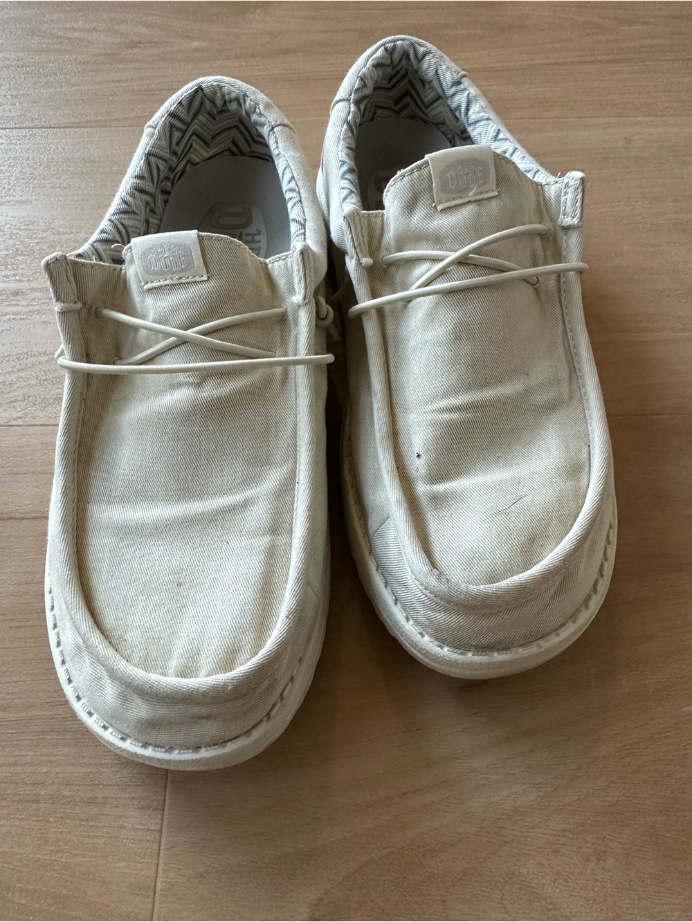 Hey Dude Men’s Casual Slip-On Loafers in Off-White Canvas